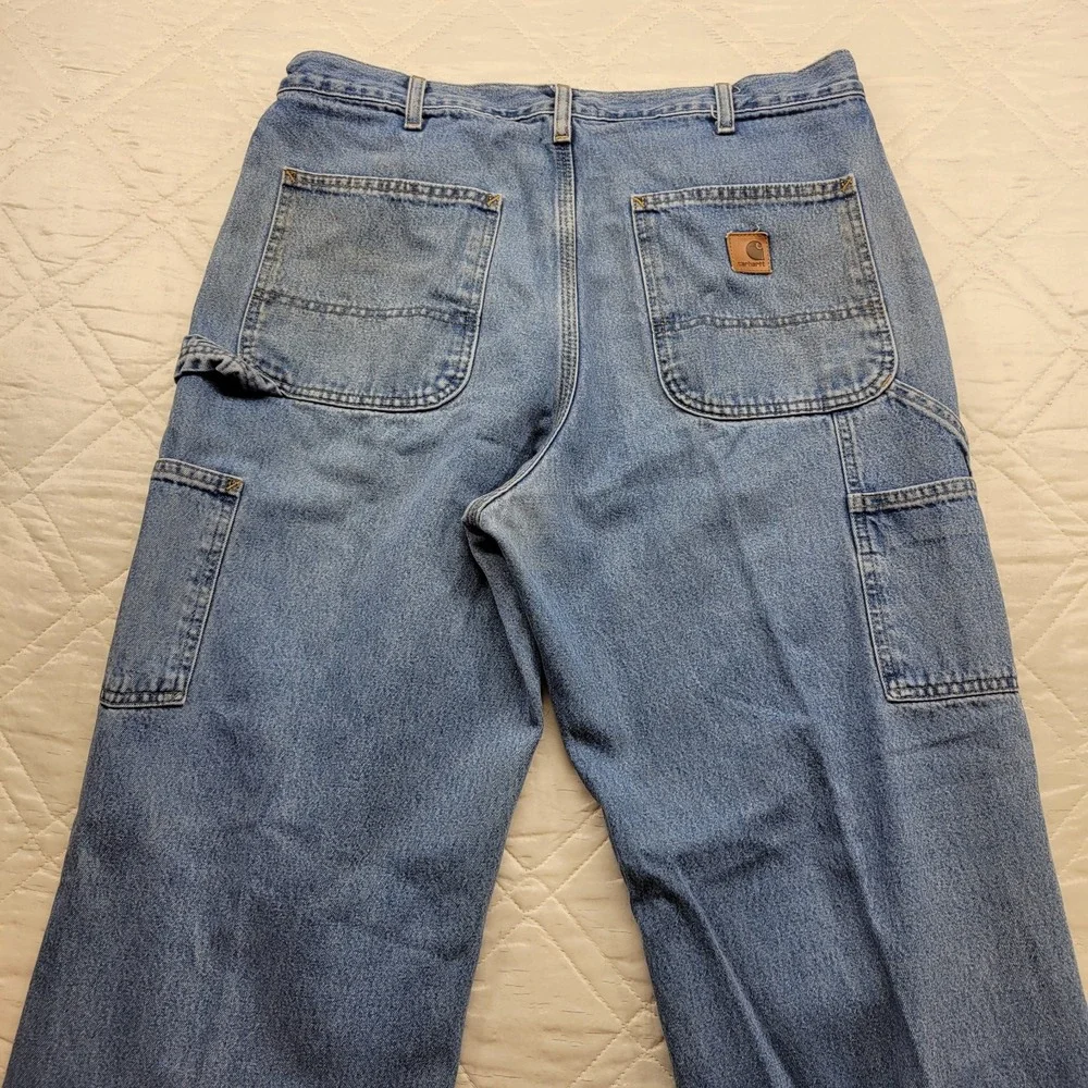 Carhartt pleated stained carpenter blue jeans size 35X30